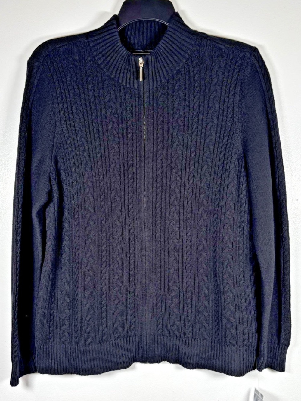 Karen Scott Cable Knit Cardigan Sweater Women’s 0X Plus Black Full Zip Classic